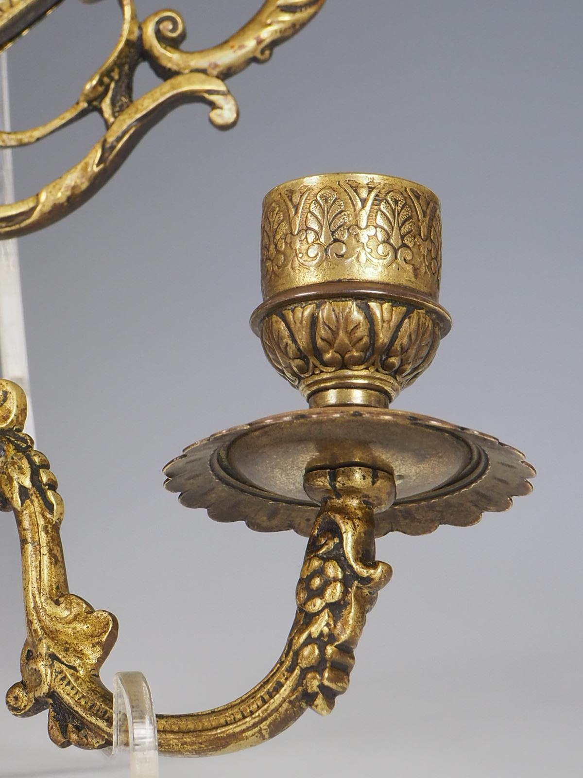 Antique Pair of Brass Wall Sconce Mirrors For Sale 16