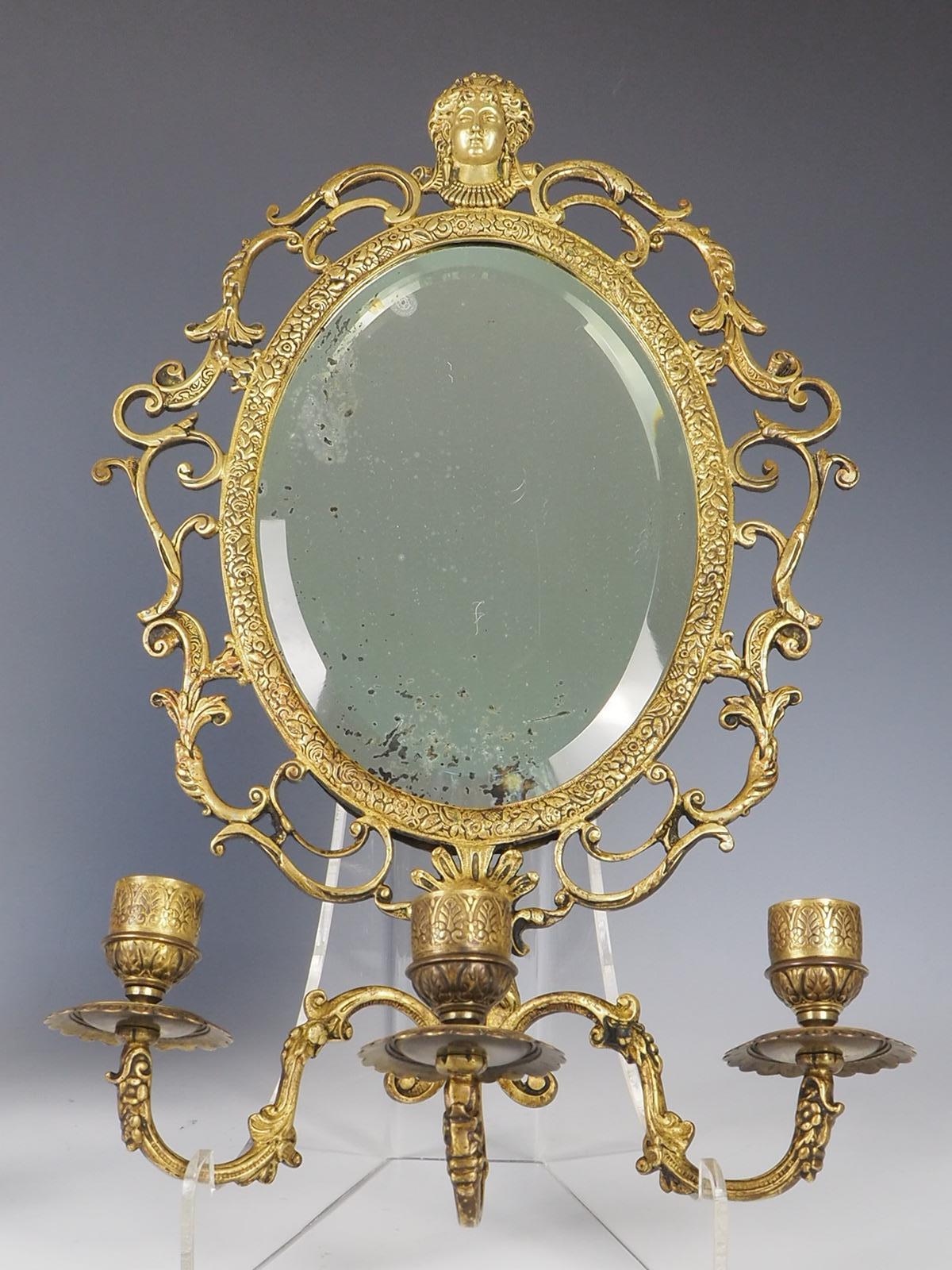 Antique Pair of Brass Wall Sconce Mirrors In Good Condition For Sale In Lincoln, GB