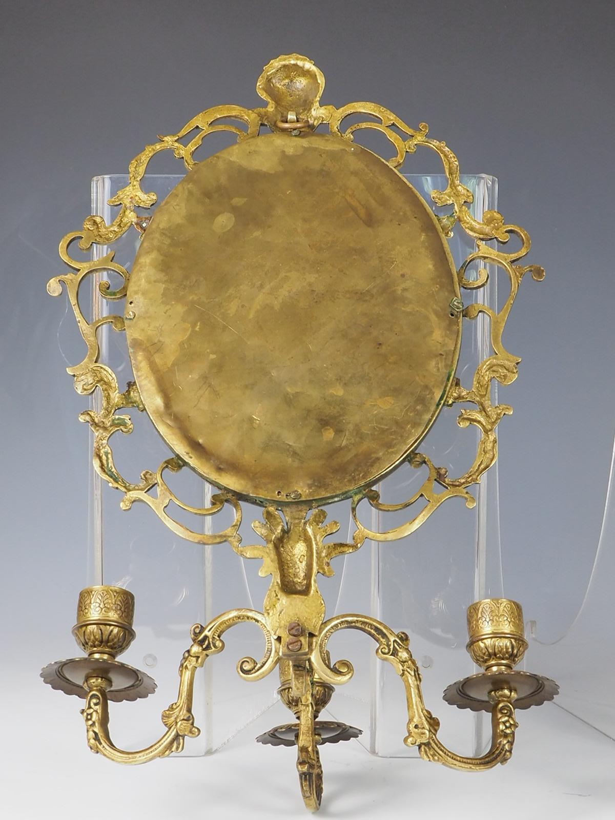 Antique Pair of Brass Wall Sconce Mirrors For Sale 1