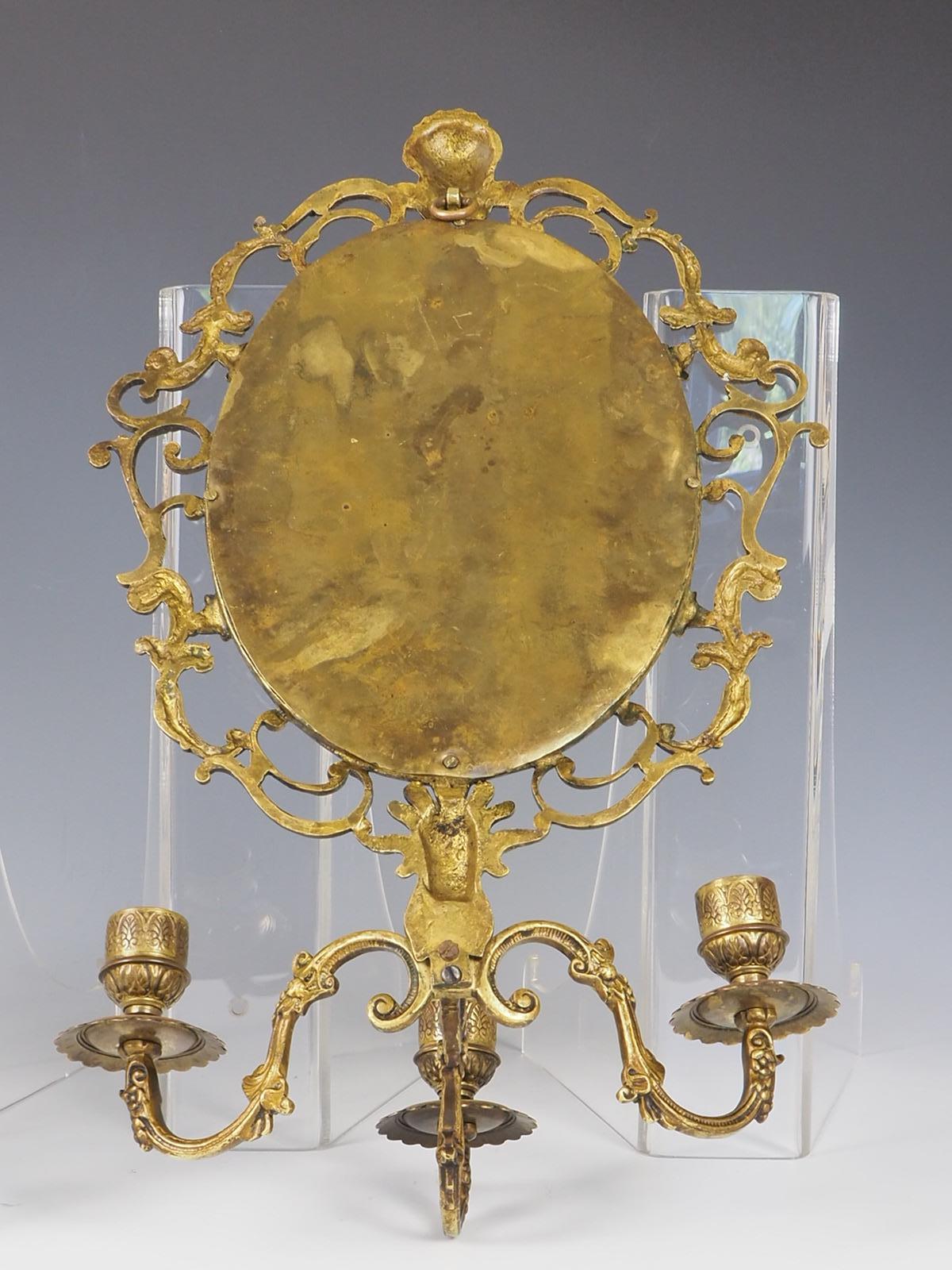 Antique Pair of Brass Wall Sconce Mirrors For Sale 2