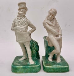 Antique Pair of Bretby Art Pottery Dickens Figures, Uriah Heep and Mr. Micawber