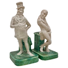 Antique Pair of Bretby Art Pottery Dickens Figures, Uriah Heep and Mr. Micawber