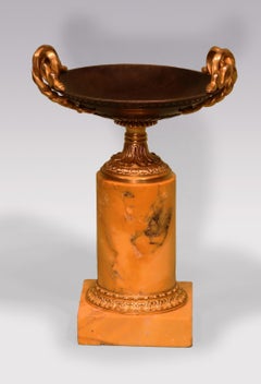 Antique Pair of Bronze and Ormolu Tazzas on Sienna Marble Columns