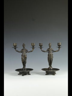 Antique Pair of Bronze Athena Goddess Candelabras by F. Souchal, Paris (c. 1850)
