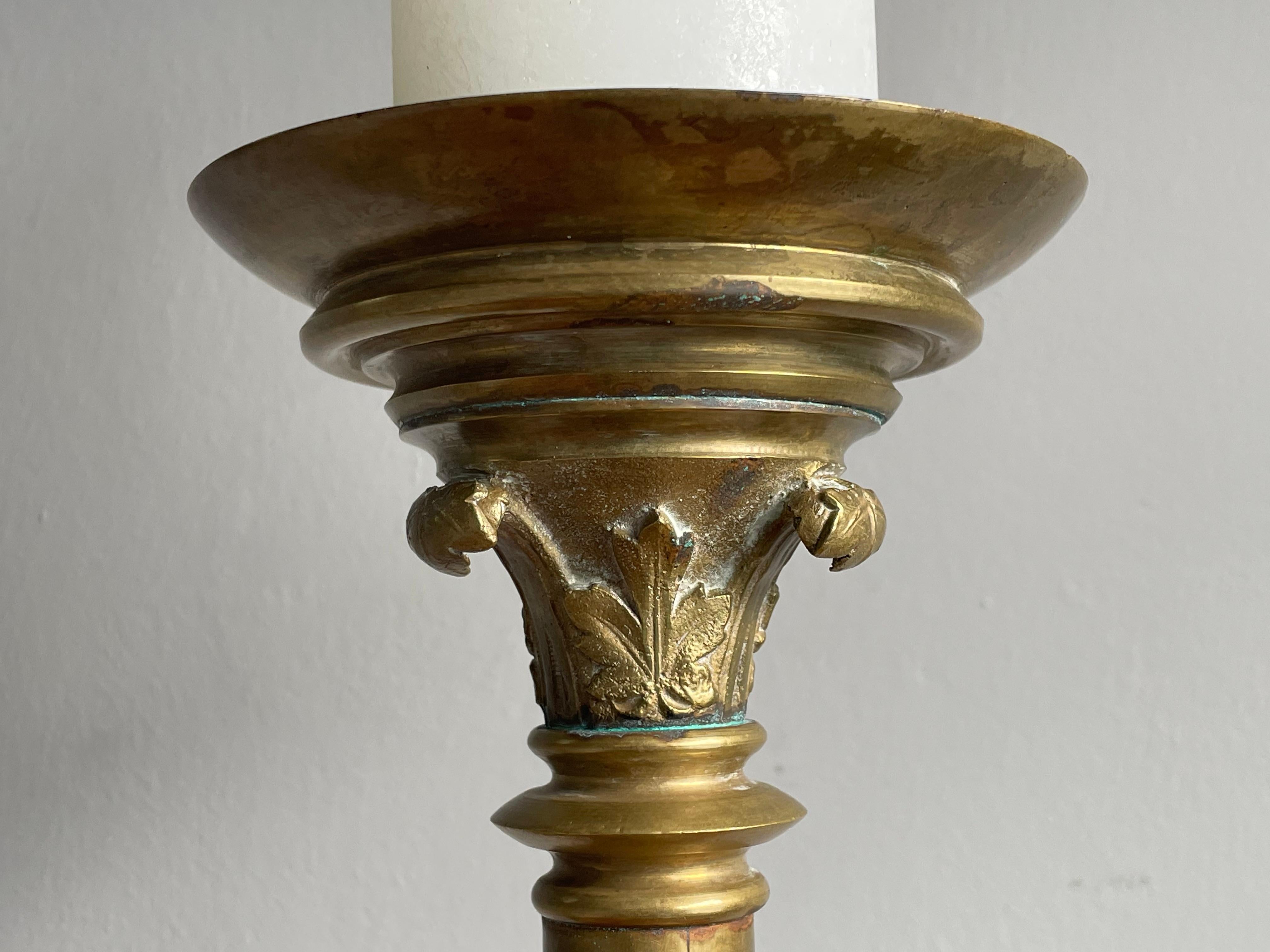 Antique Pair of Bronze Gothic Revival Church Altar Candlesticks / Candle Holders 7