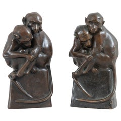 Antique Pair of Bronze Monkey Bookends, ca. 1900