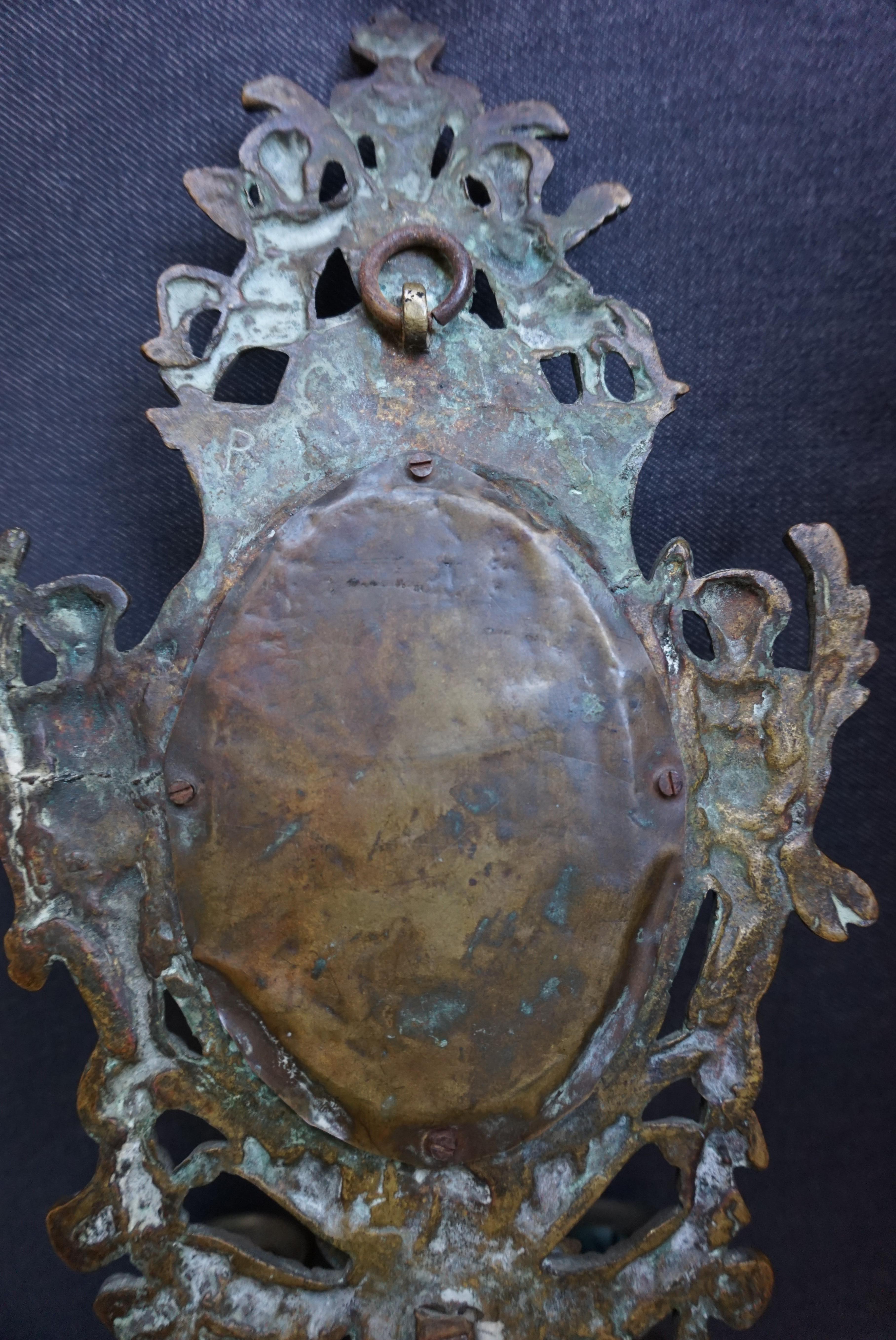 Antique Pair of Bronze Wall Sconce Candelabras w. Mirrors, Angels & Medusa Masks 9