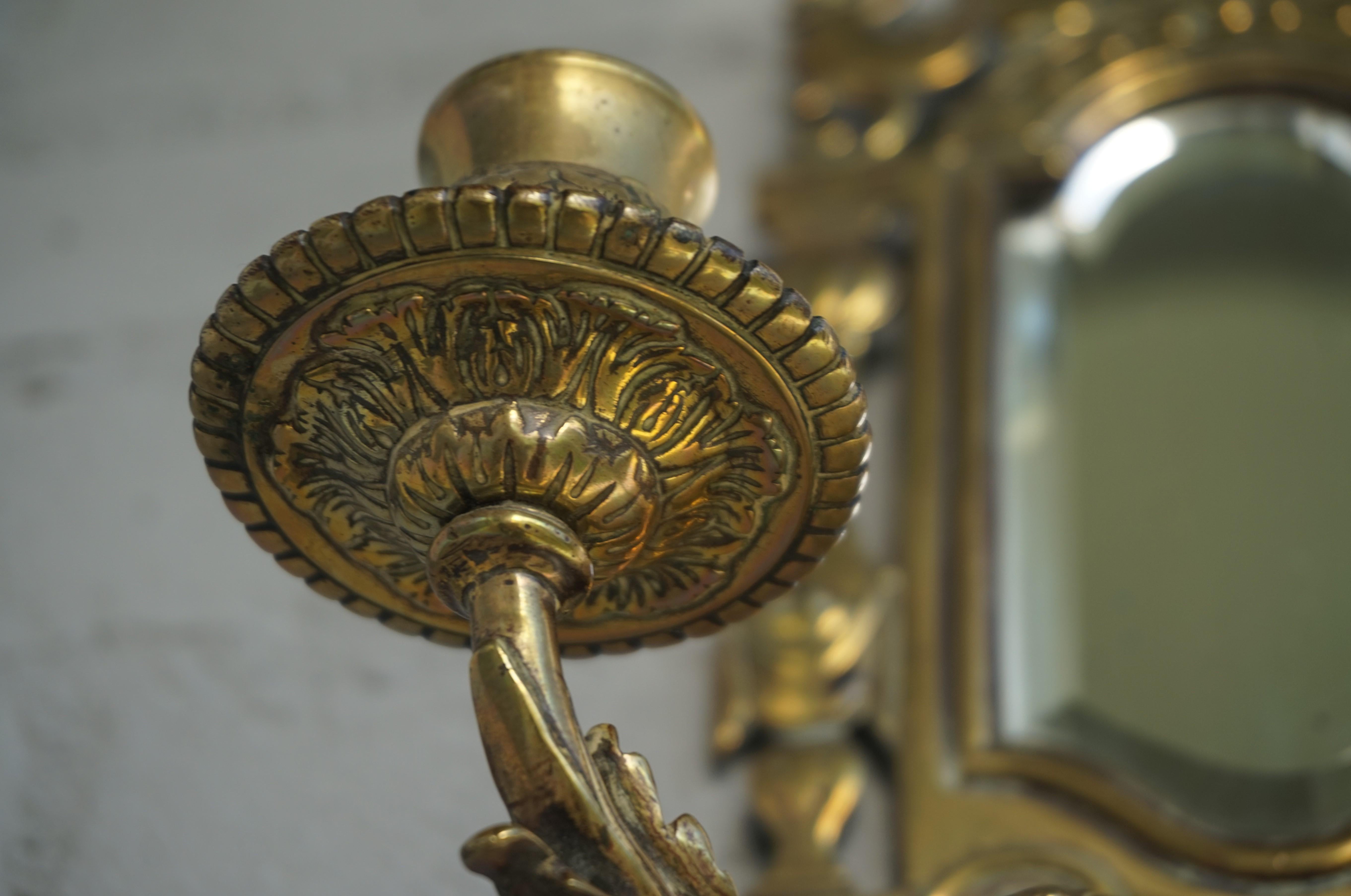 Pair of Bronze Wall Sconce Candleholders with Mirrors & Griffins and More In Good Condition For Sale In Lisse, NL