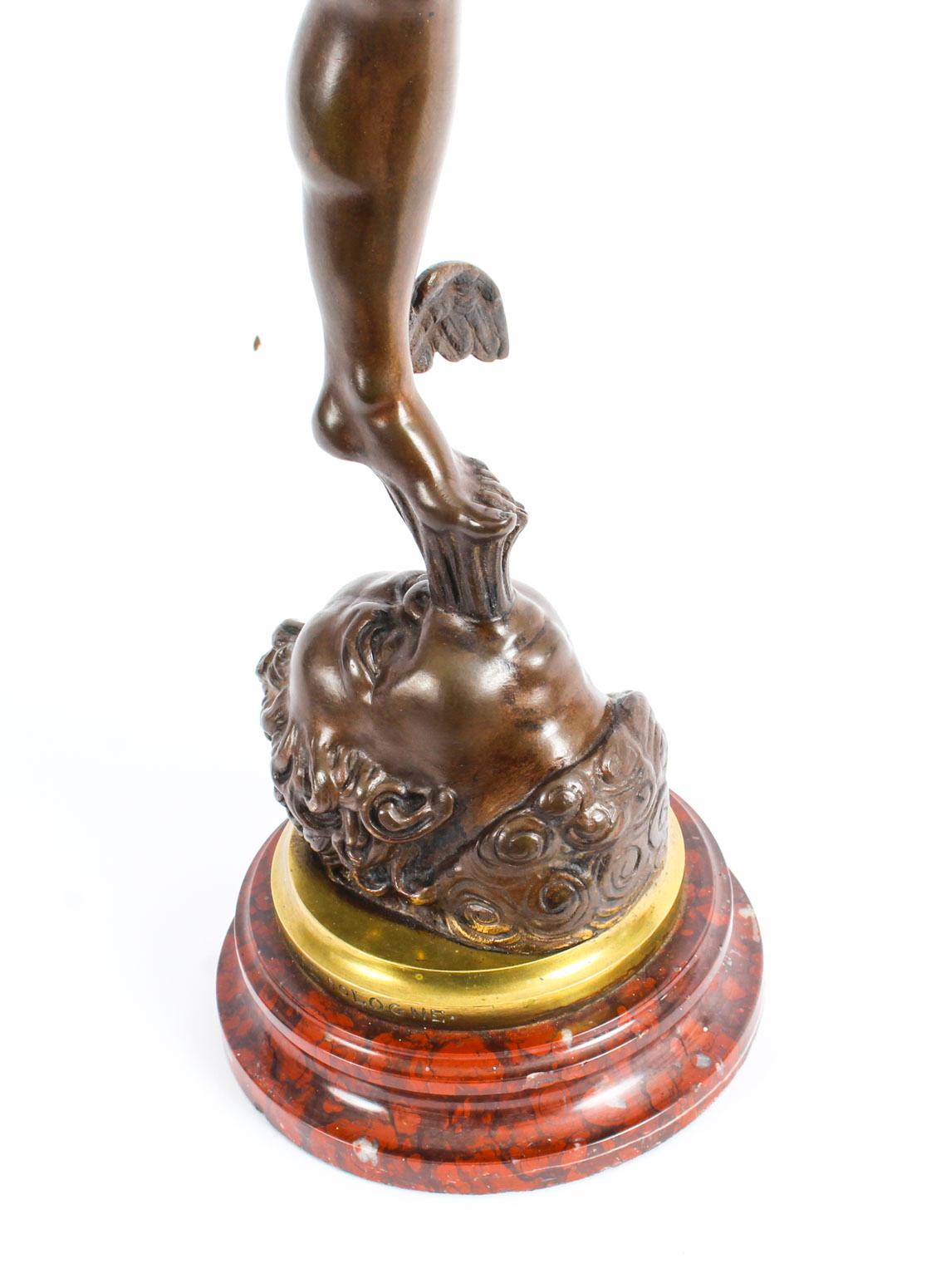 This is a truly stunning antiqque pair of French solid bronze statues of Mercury, also known as Hermes, and Fortuna, each cast after the models by Giambologna and Fulconis, dating from the mid-19th century.

Mercury is depicted beautifully