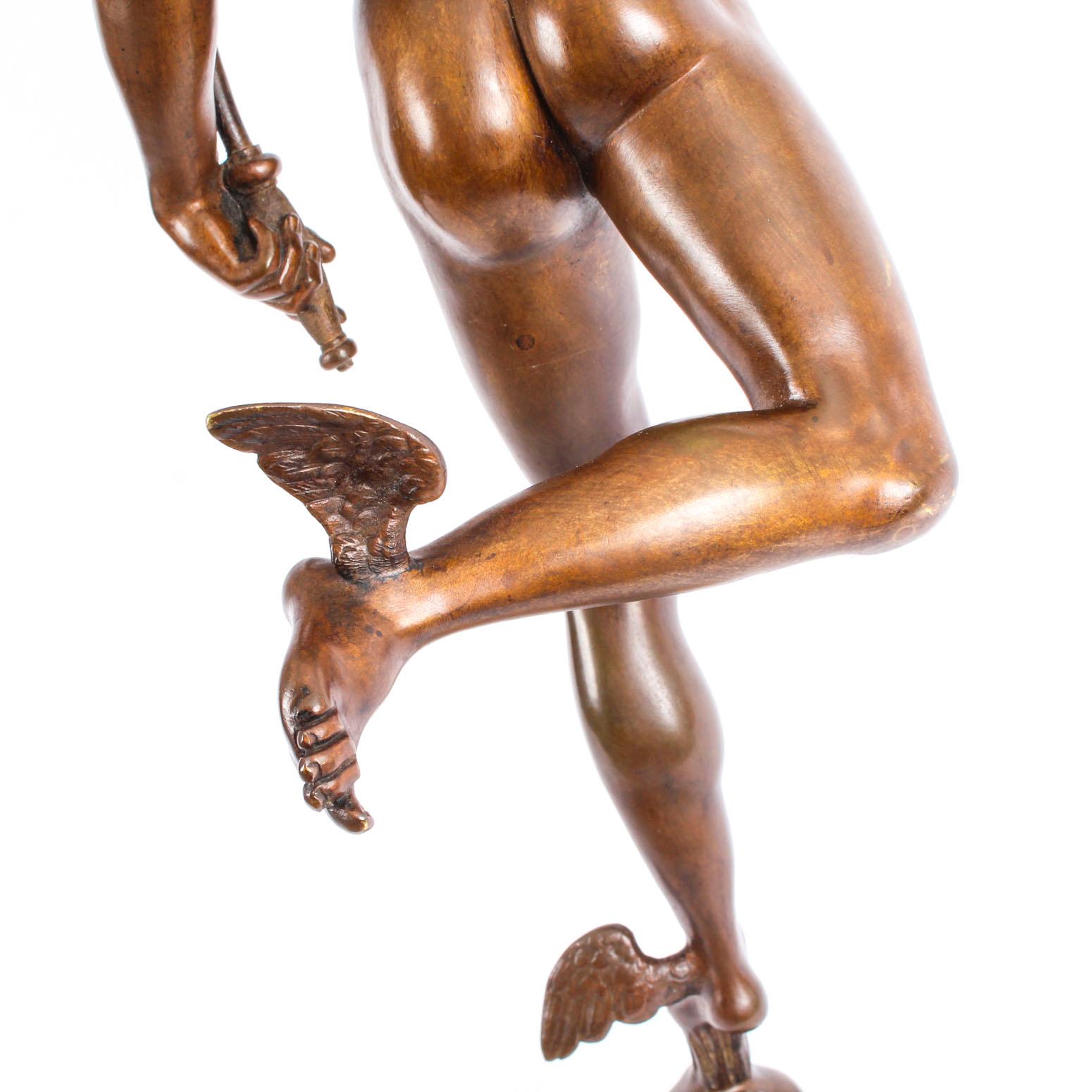 French Antique Pair of Bronzes of Mercury & Fortuna After Giambologna & Fulconis