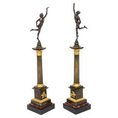 Antique Pair of Bronzes of Mercury & Fortuna After Giambologna & Fulconis 19th C
