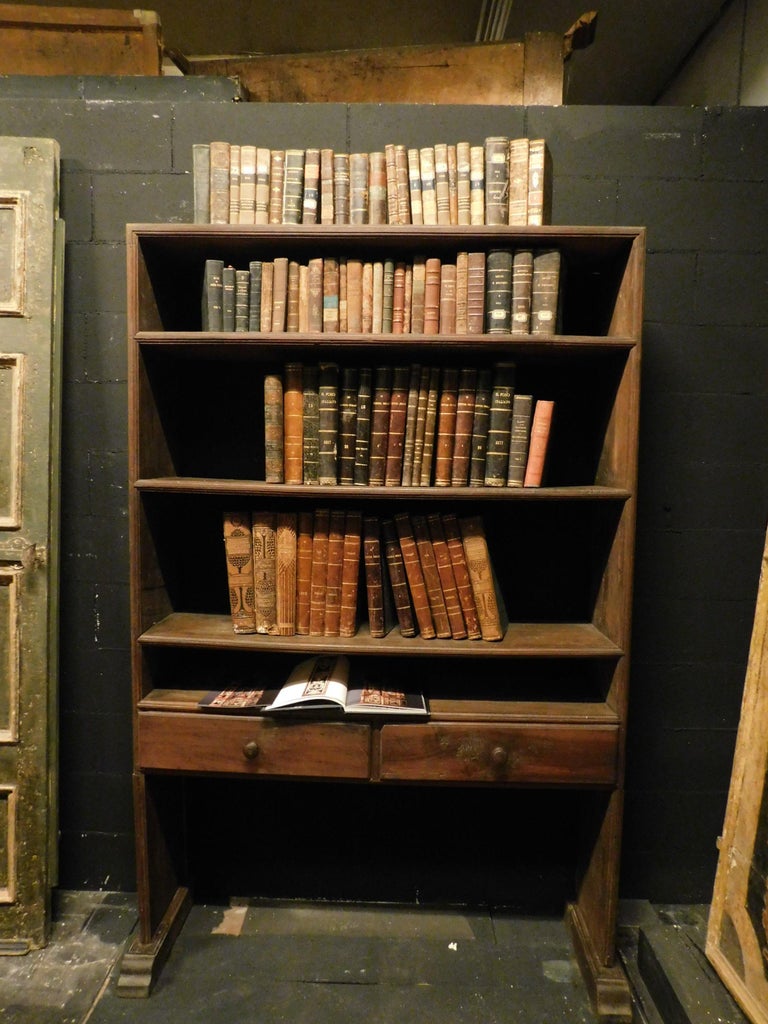 Antique Pair of Brown Wood Poplar Bookcases, Drawers ...