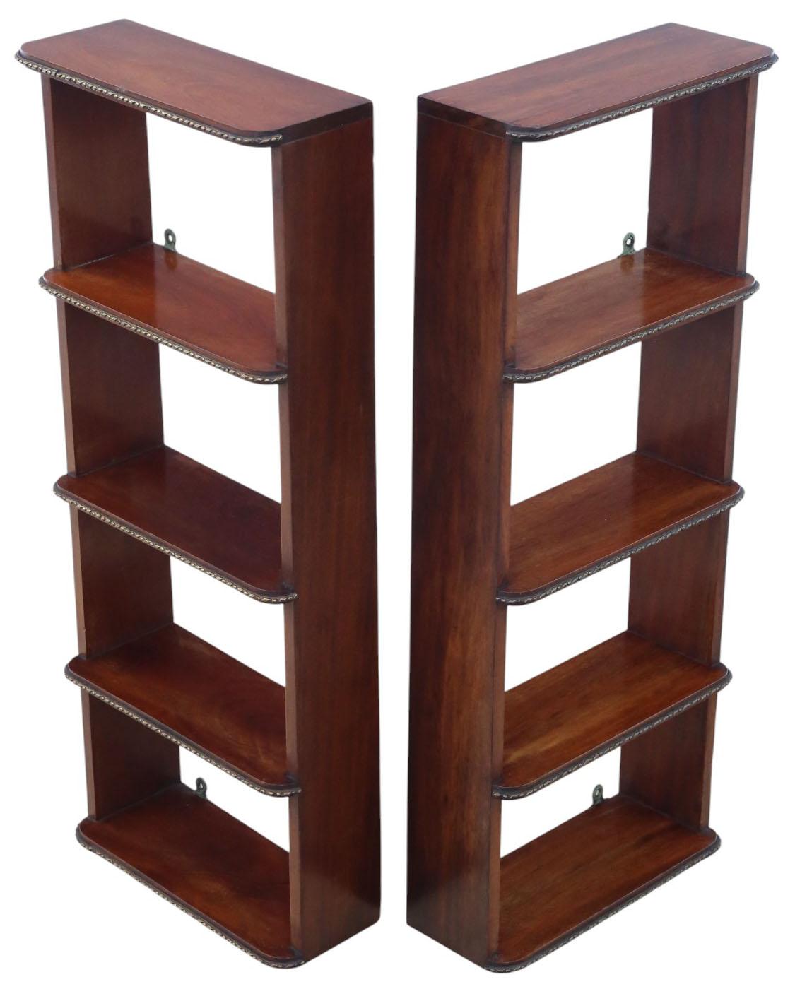 Britannico Antique Pair of c.1900 Mahogany Wall Bookcases – Quality Display Shelves in vendita