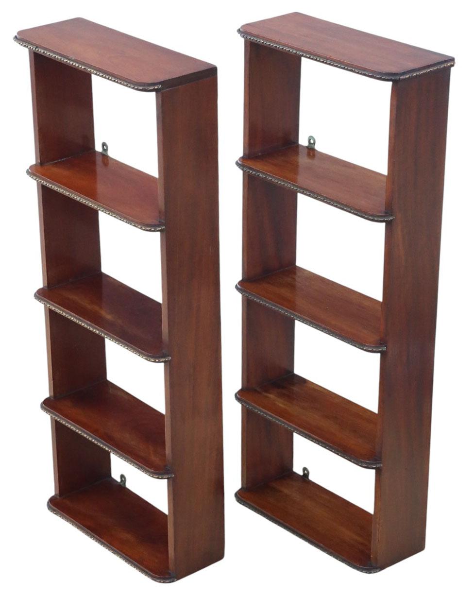 Inizio XX secolo Antique Pair of c.1900 Mahogany Wall Bookcases – Quality Display Shelves in vendita