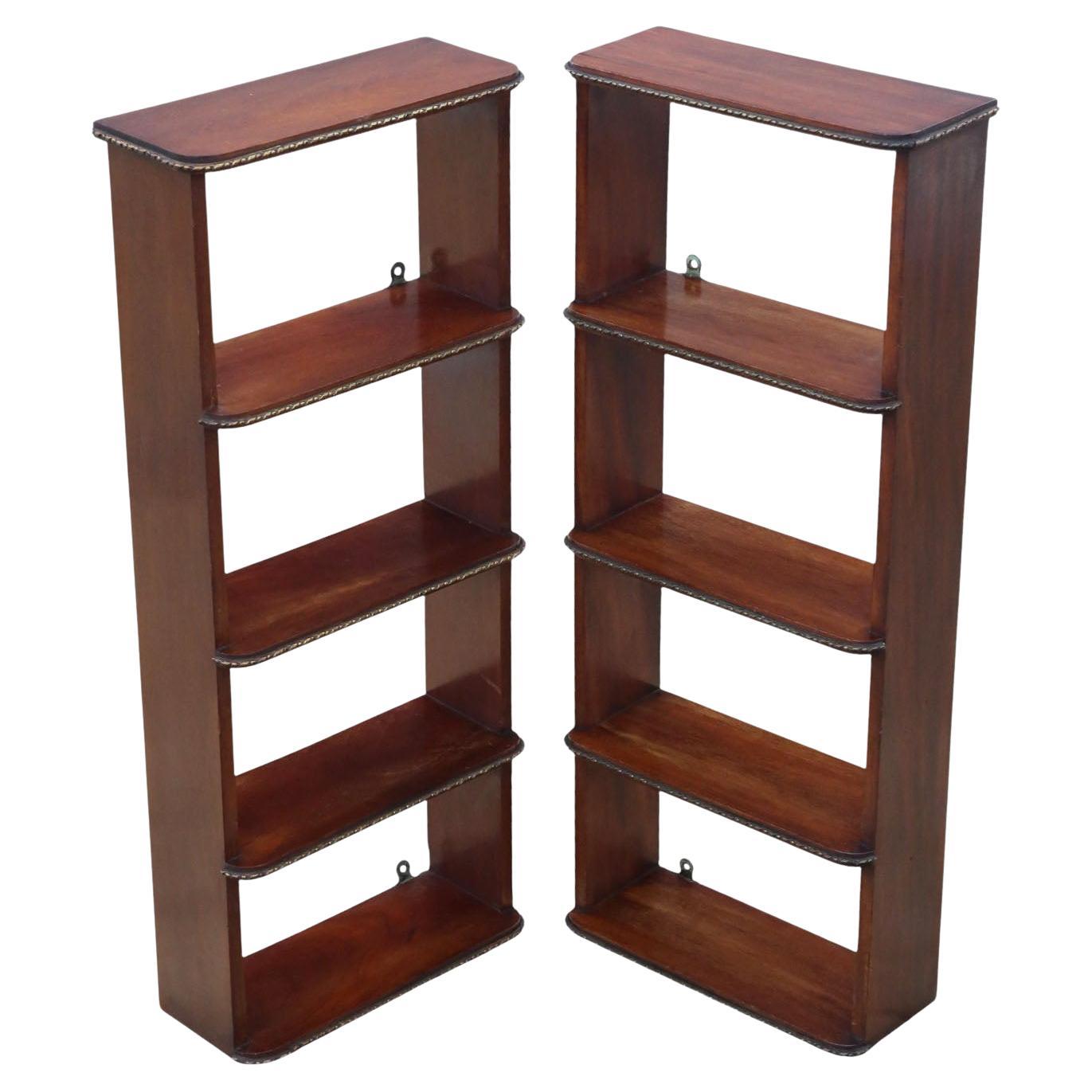 Antique Pair of c.1900 Mahogany Wall Bookcases – Quality Display Shelves