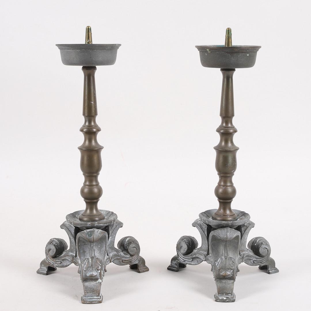 Pressed Candle Holders Decorative Candlesticks, Antique Pair of Baroque Style Home Decor For Sale