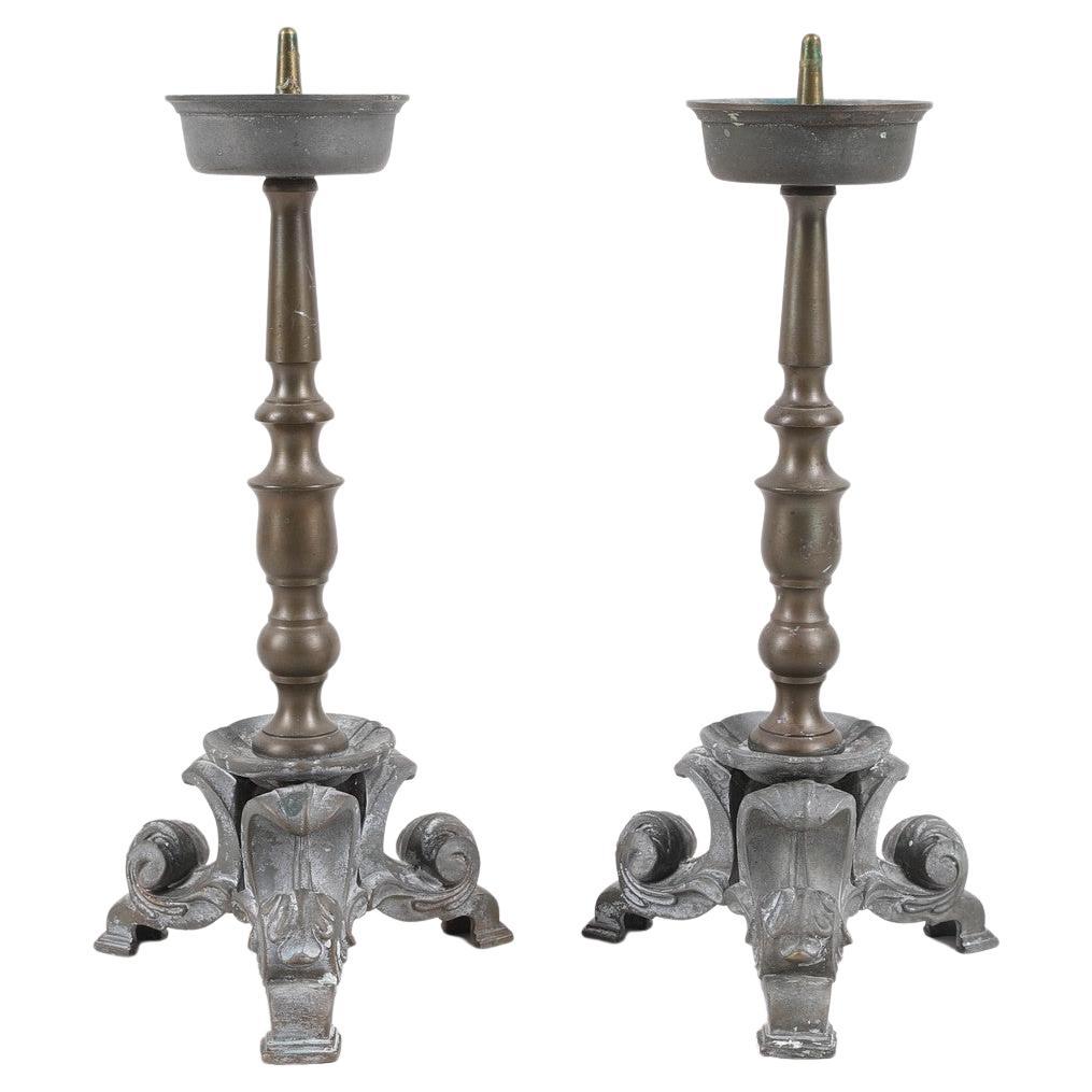 Candle Holders Decorative Candlesticks, Antique Pair of Baroque Style Home Decor For Sale
