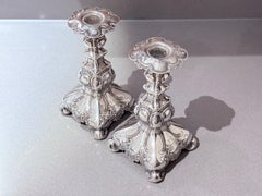 Antique Pair of Candle Holder Silver Rococo Style Candlesticks, 1900s Home Decor