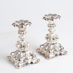 Antique Pair of Candle Holder Silver Rococo Style Candlesticks, 1937s