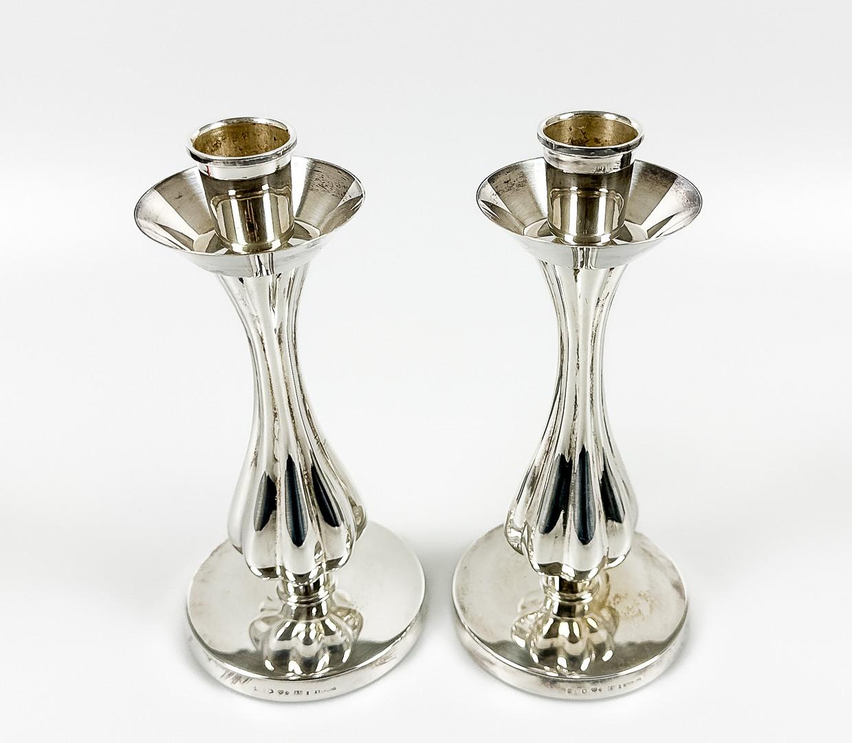 Carved Antique Pair of Candle Holder Sterling Silver Art Deco Candlesticks, 1940s For Sale
