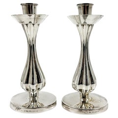 Ancienne paire de bougeoirs Art déco en argent sterling, années 1940