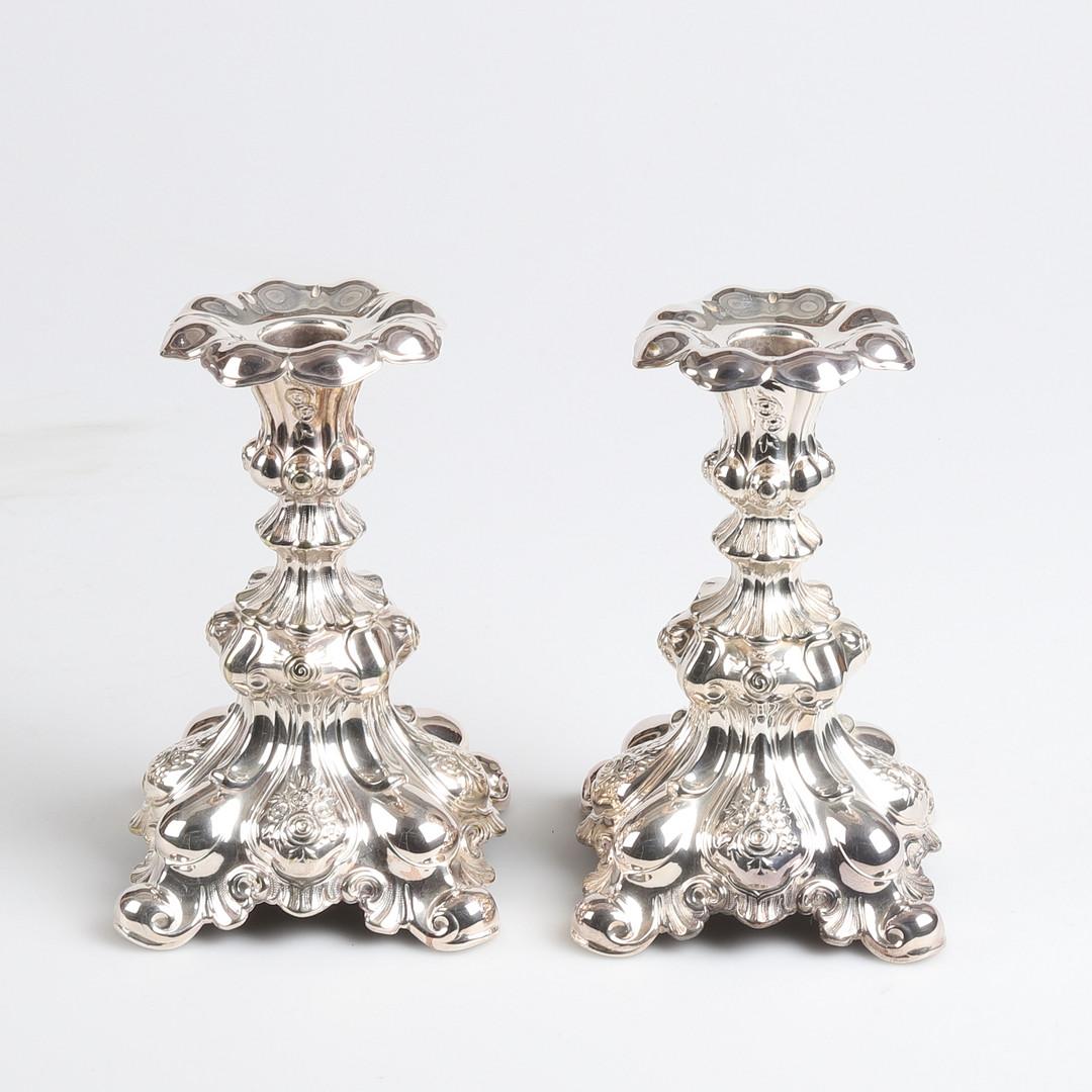 Rococo Revival Antique Pair of Candle Holder Sterling Silver Rococo Style Candlesticks, 1937s For Sale