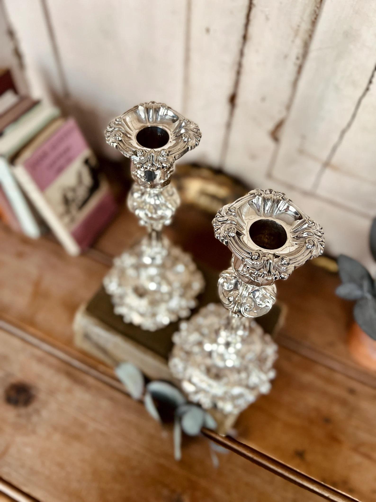 silver candlestick holders antique