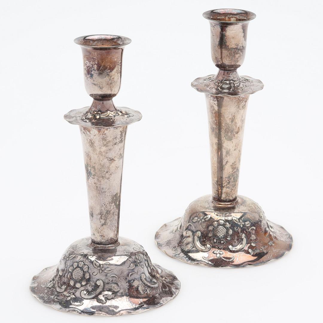 Art Deco Antique Pair of Candle Holder Sterling Silver Rococo Style Candlesticks, 1937s For Sale