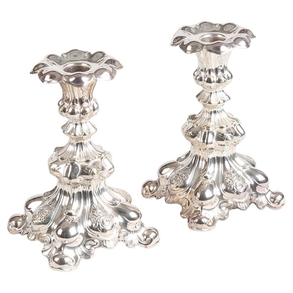 Antique Pair of Candle Holder Sterling Silver Rococo Style Candlesticks, 1937s