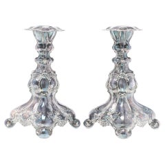 Pair of Candle Holder Sterling Silver Antique Rococo Style Candlesticks, 1937s