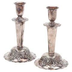 Antique Pair of Candle Holder Sterling Silver Rococo Style Candlesticks, 1937s