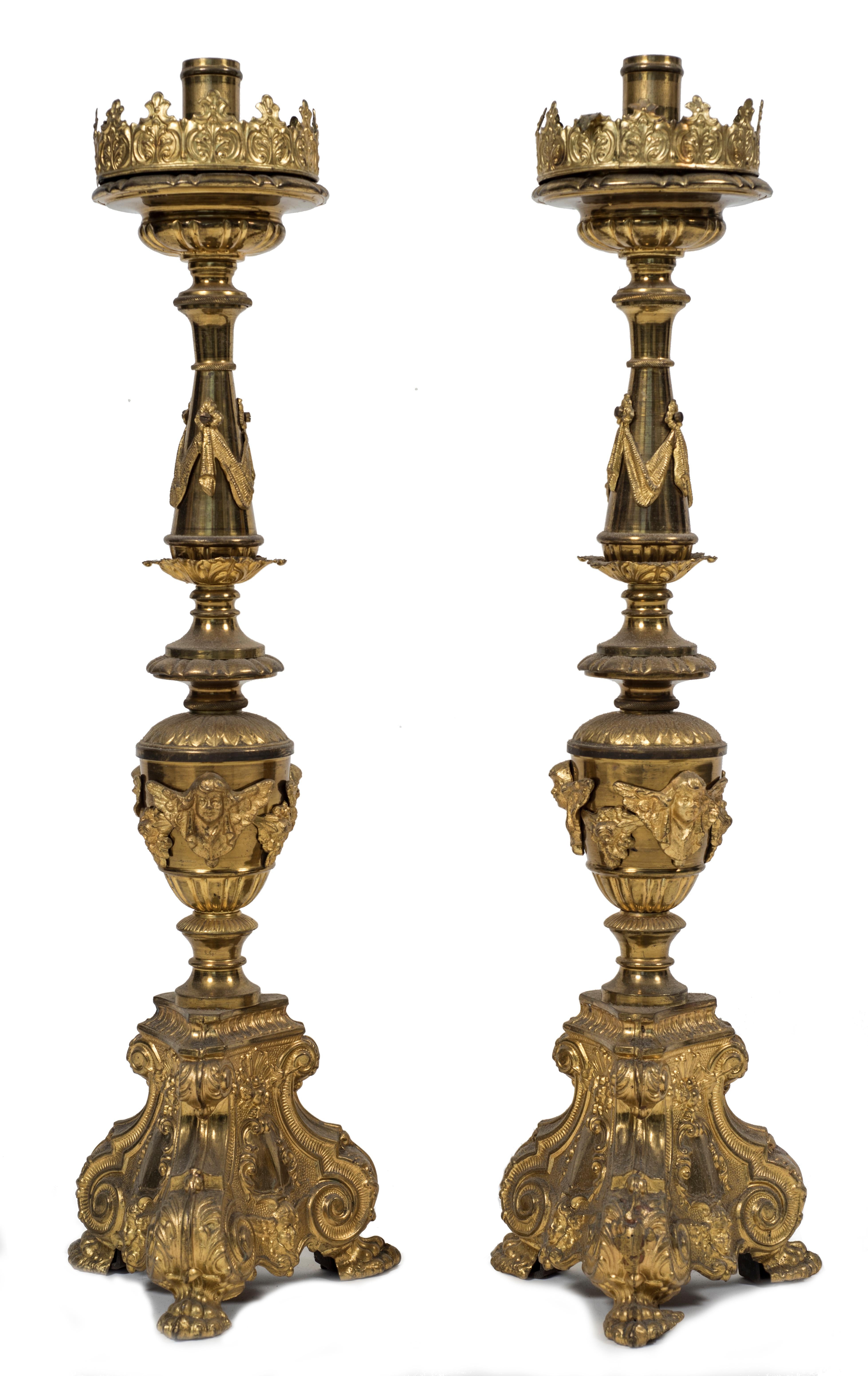 Baroque Revival Antique Pair of Candlesticks, Italy, 18th Century