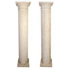 Antique Pair of Carved and Fluted Painted Wood Columns