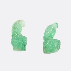 Antique Pair of Carved Emerald Parrots