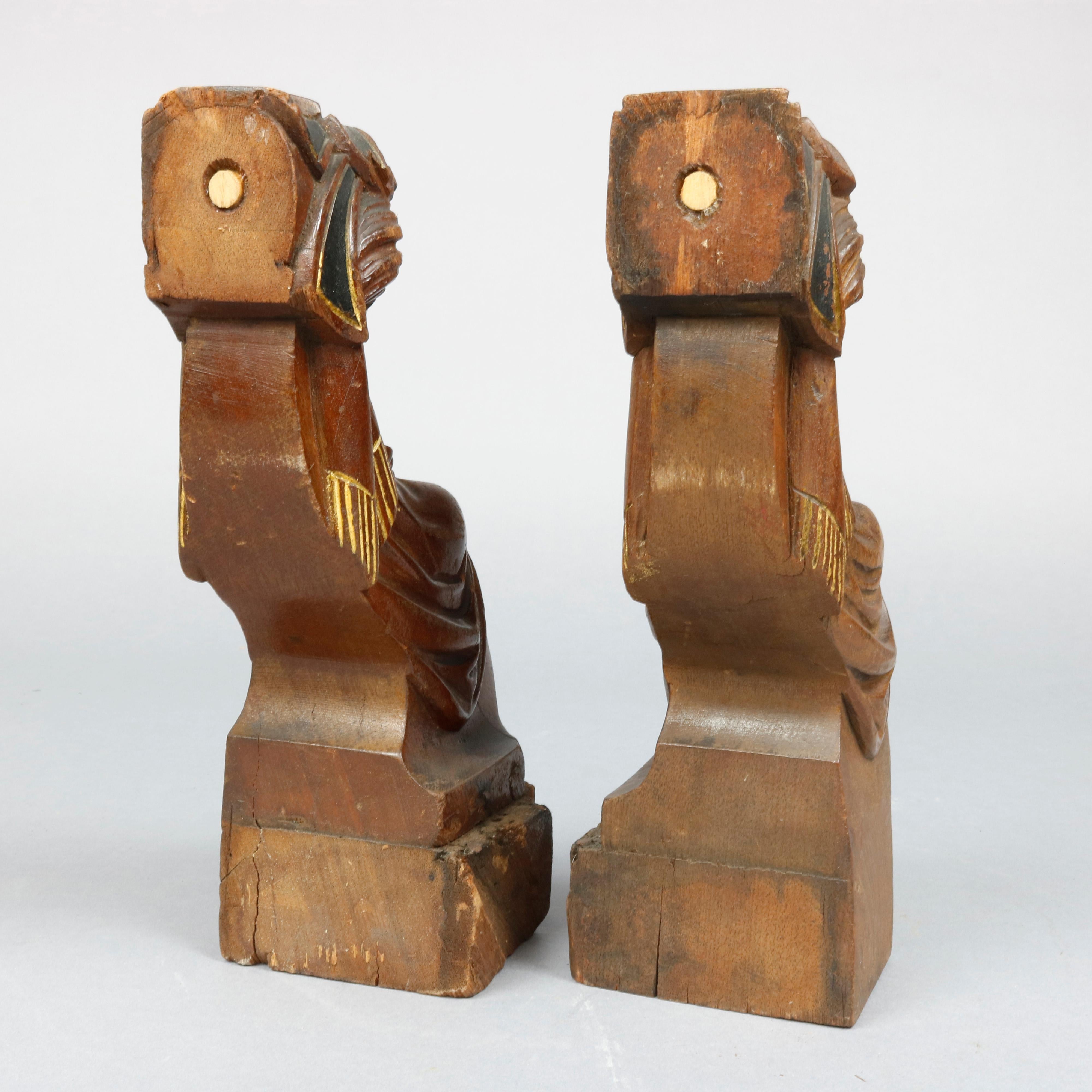 Antique Pair of Carved Jelliff Walnut Woman Figure Architectural Elements In Good Condition In Big Flats, NY