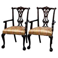Antique Pair of Carved Mahogany Chippendale Shield Back Dining Chairs Circa 1910
