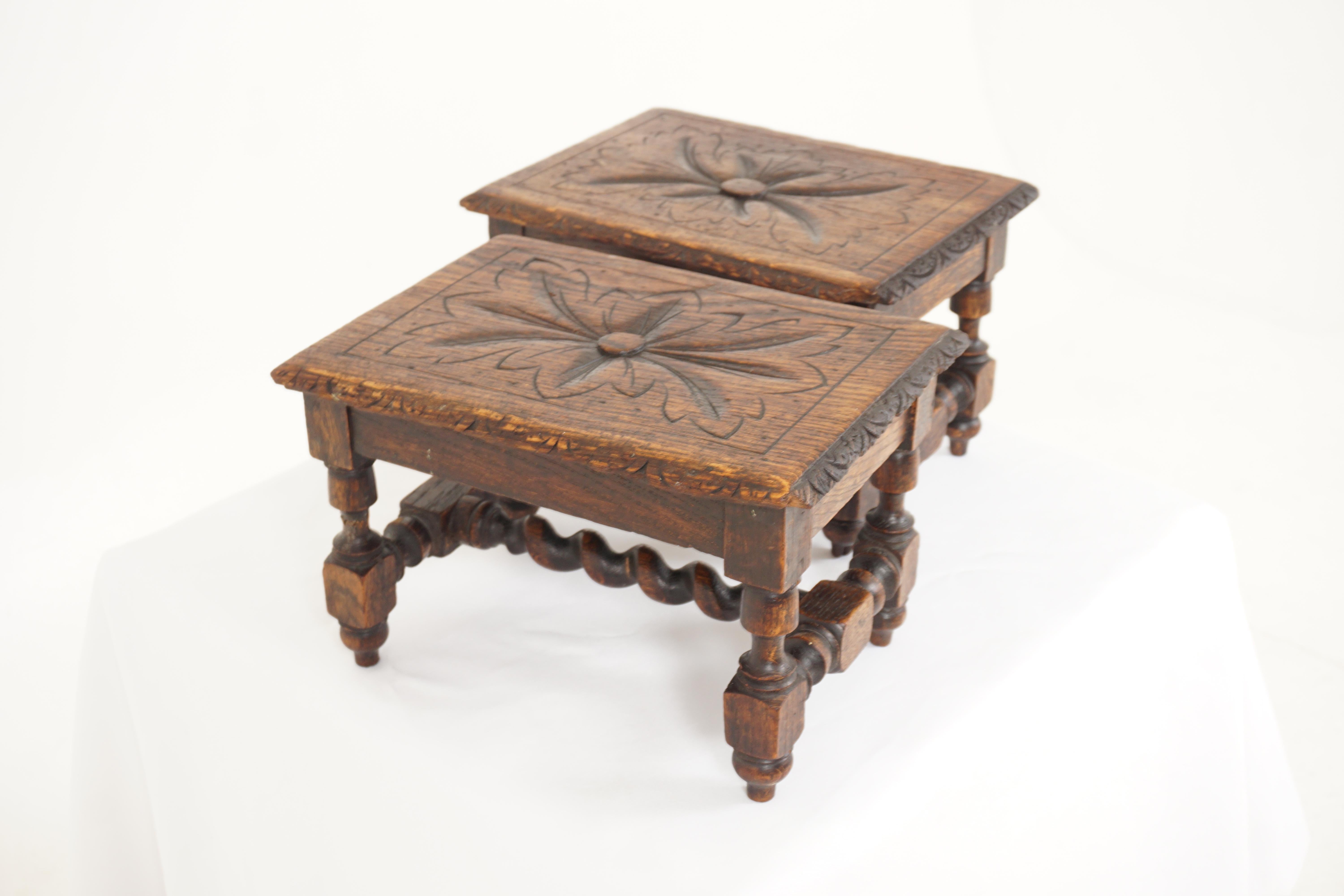 Scottish Antique Pair of Carved Oak Victorian Footstools, Scotland 1870, B2685