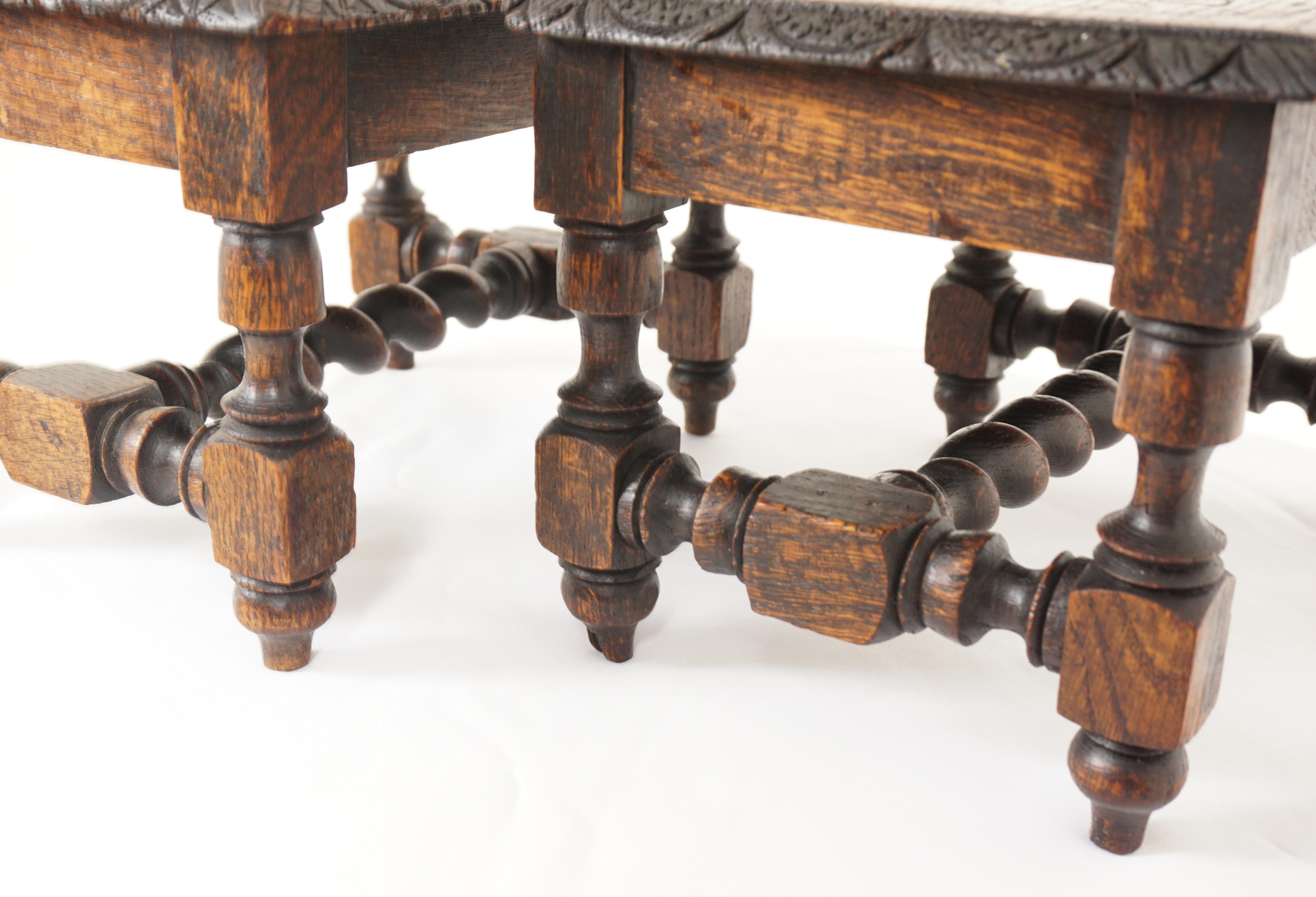 Antique Pair of Carved Oak Victorian Footstools, Scotland 1870, B2685 1