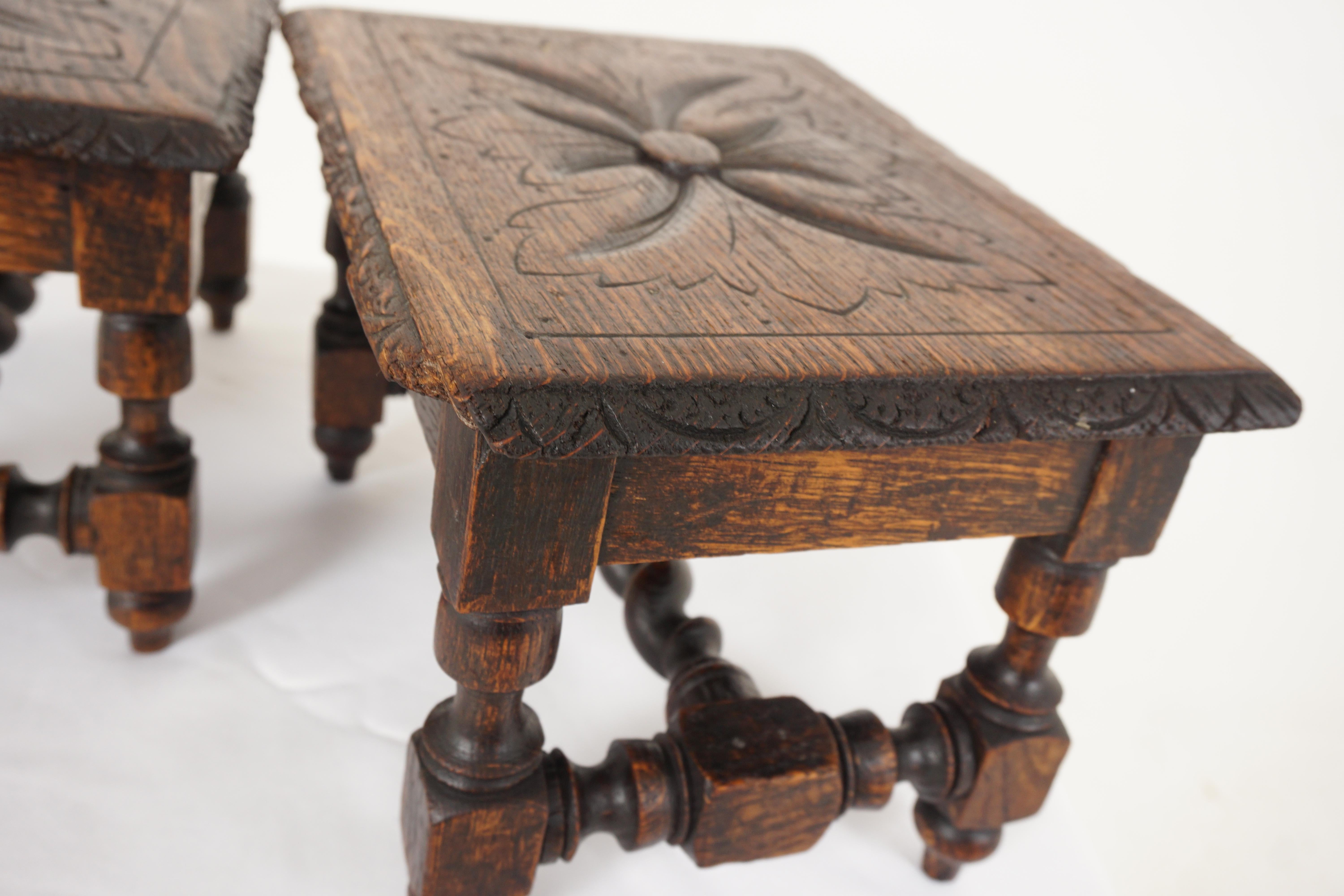 Antique Pair of Carved Oak Victorian Footstools, Scotland 1870, B2685 2