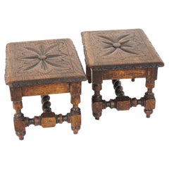 Antique Pair of Carved Oak Victorian Footstools, Scotland 1870, B2685