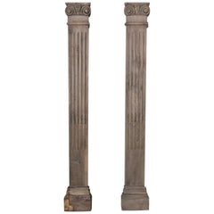 Antique Pair of Carved Stripped Oak Pilasters