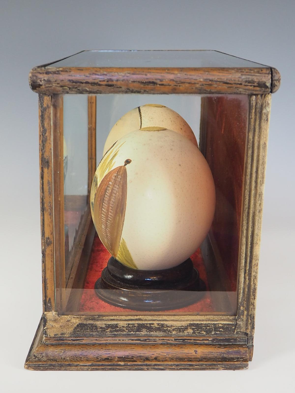 Antique Pair of Cased South African Ostrich Eggs Hand Painted For Sale 5
