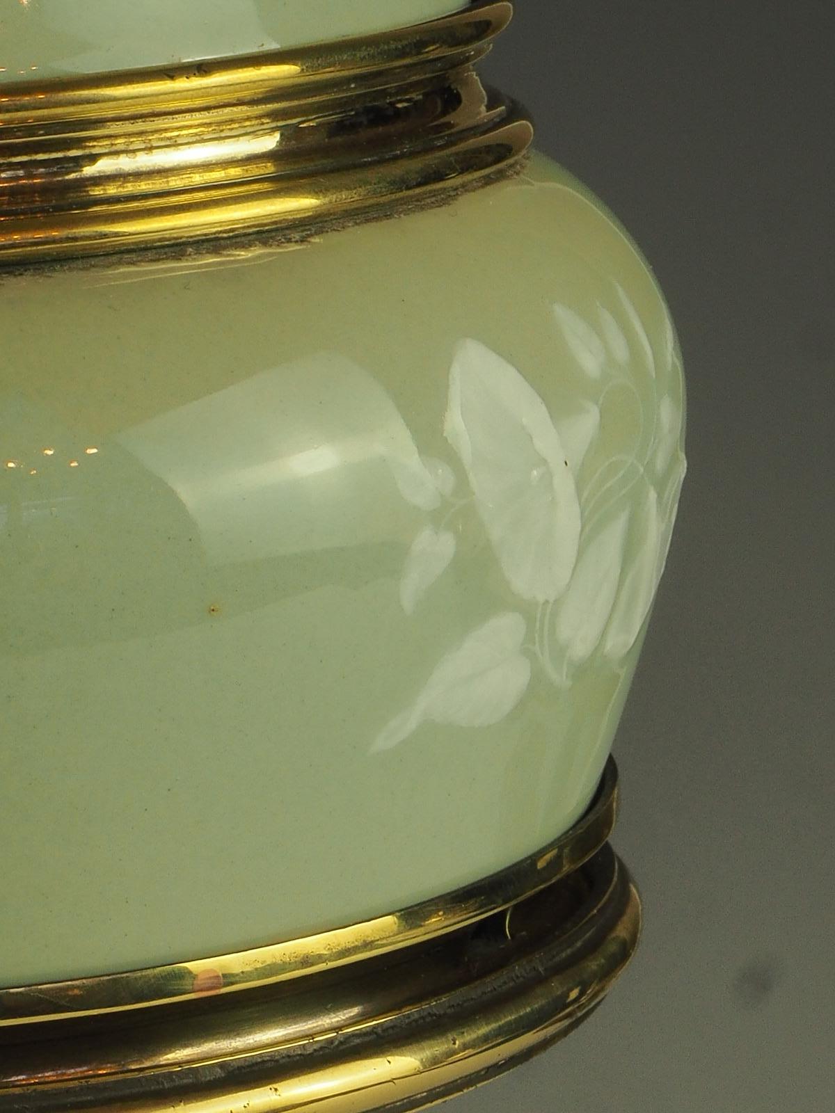 Antique Pair of Celadon Porcelain Table Lamps For Sale 4