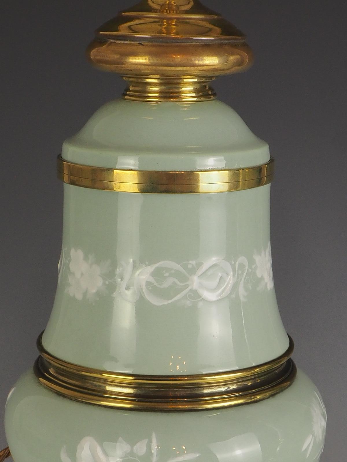Antique Pair of Celadon Porcelain Table Lamps For Sale 9