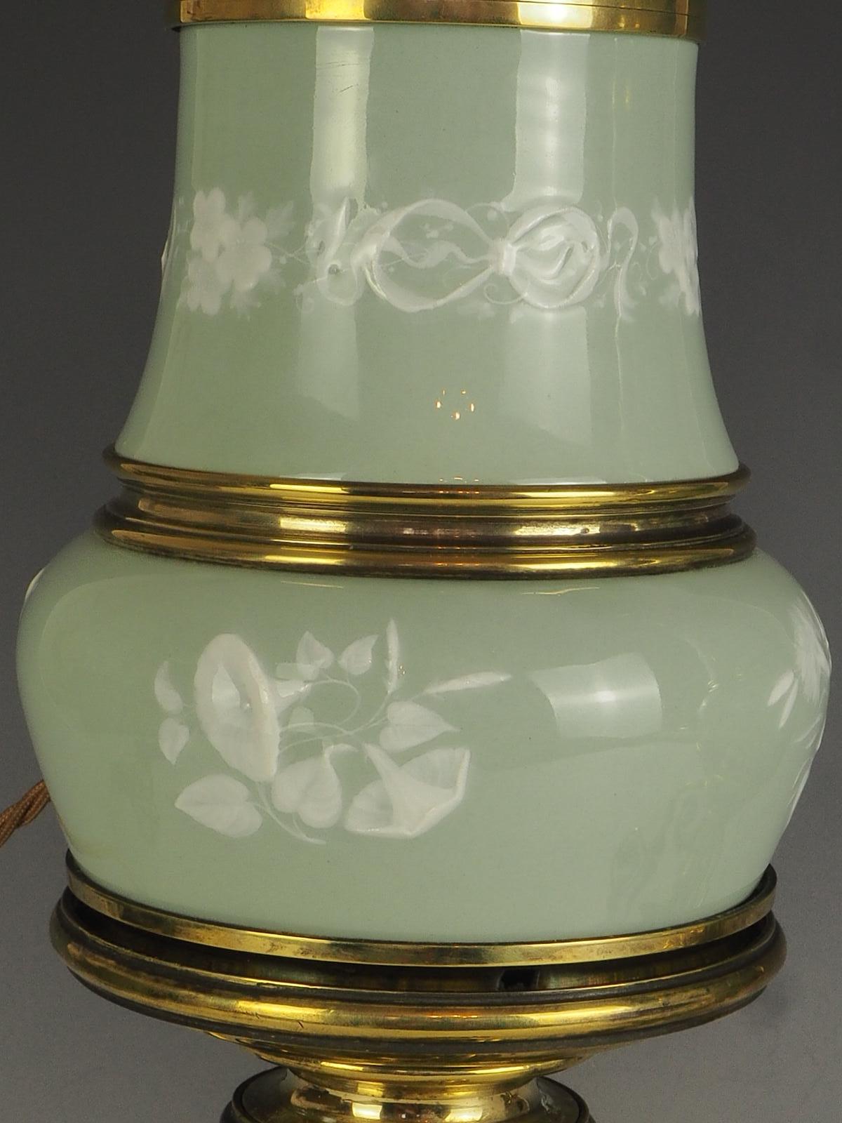 Antique Pair of Celadon Porcelain Table Lamps For Sale 10