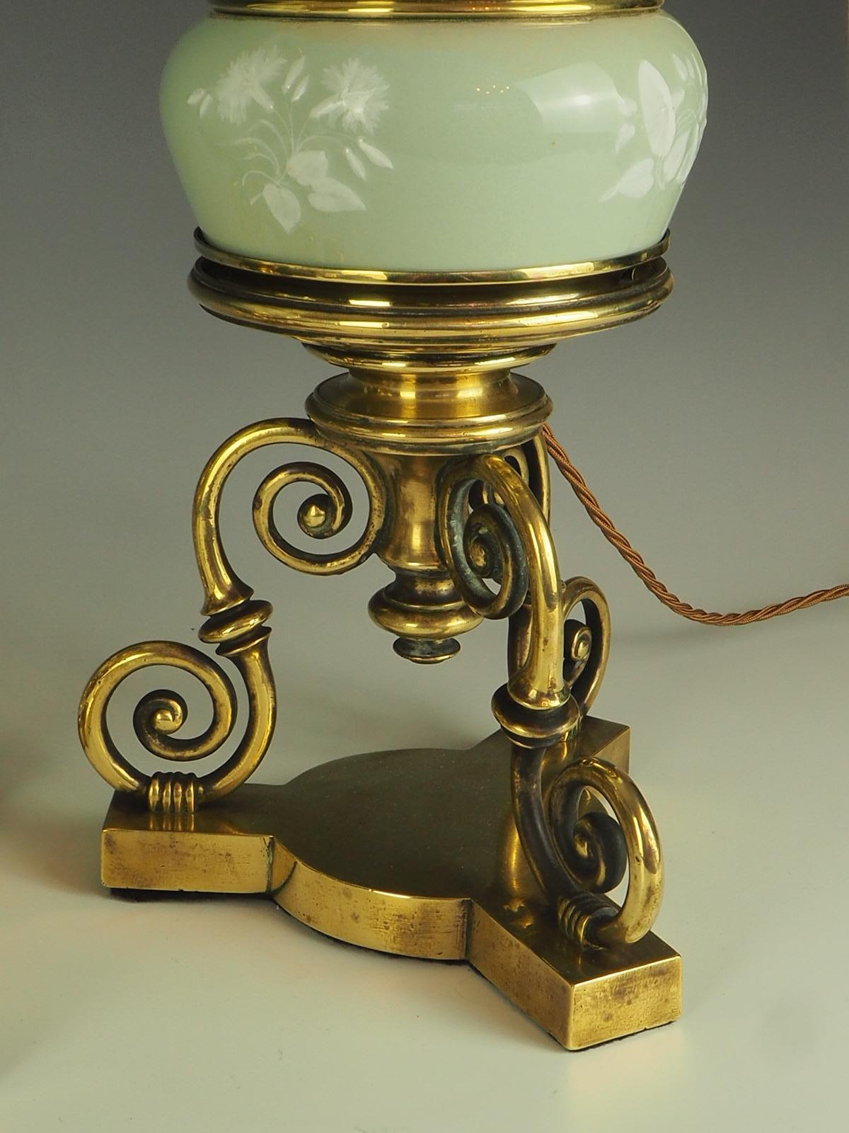Antique Pair of Celadon Porcelain Table Lamps For Sale 11