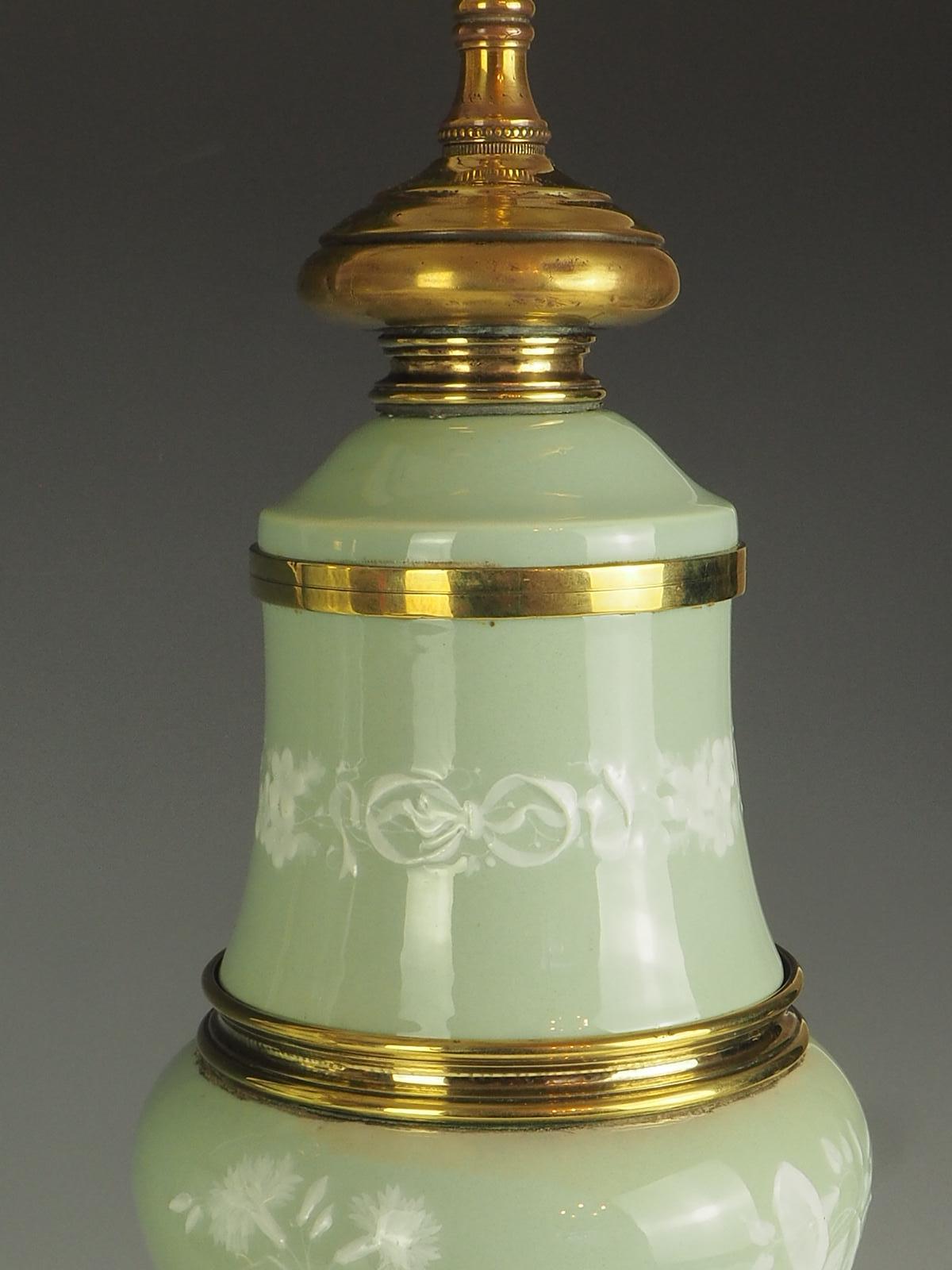 Antique Pair of Celadon Porcelain Table Lamps For Sale 14