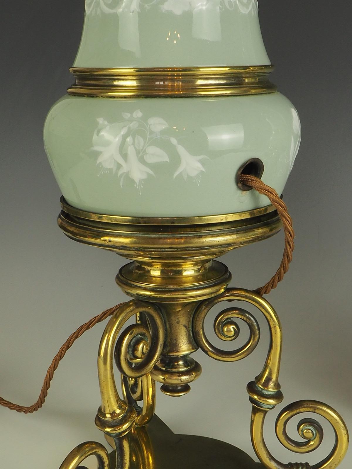 Antique Pair of Celadon Porcelain Table Lamps For Sale 2