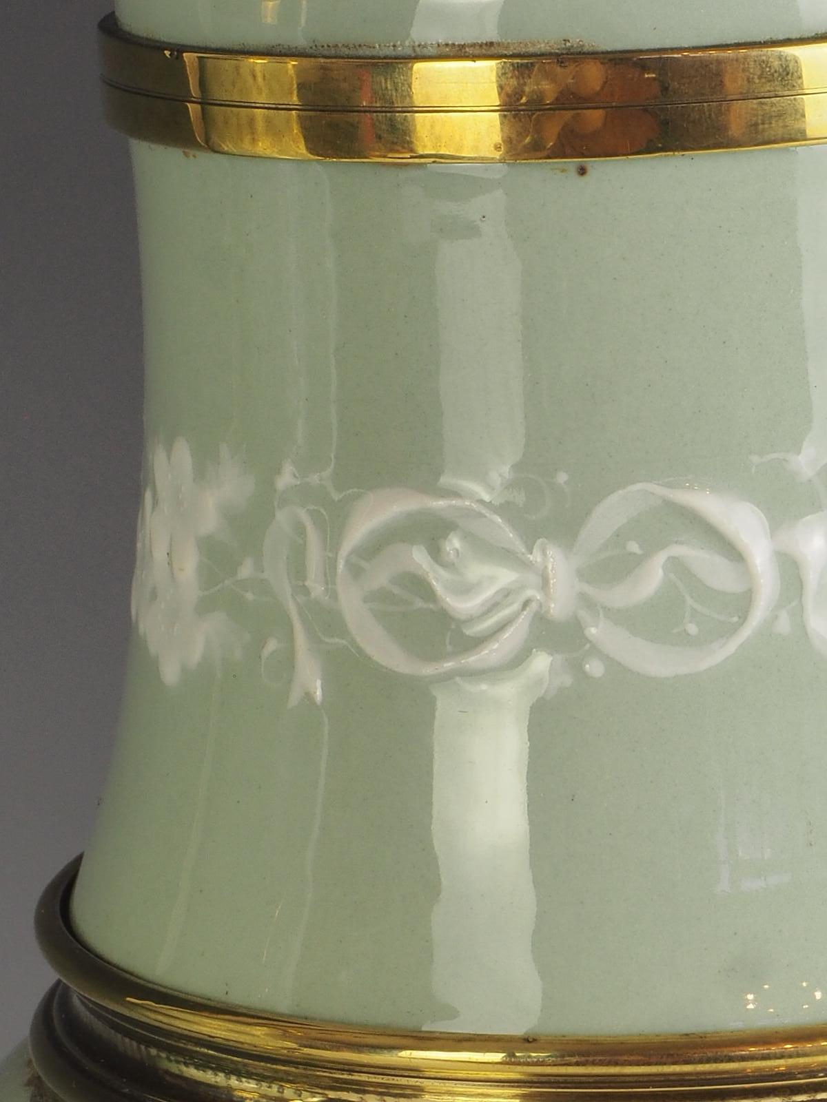 Antique Pair of Celadon Porcelain Table Lamps For Sale 3