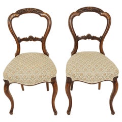 Antique Pair of Chairs, Carved Walnut, Balloon Back, Scotland 1880, B2704